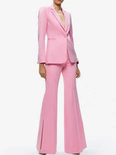 Pink single button blazer with split flare pants