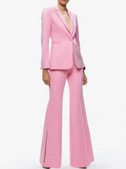 Pink single button blazer with split flare pants