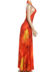 Halter Neck Abstract Print Maxi Dress