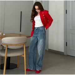 Military Style Shoulder Strap Metal Decor Jacket