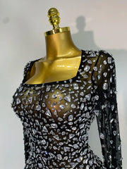 Full Sleeve Crystal Embellished Mini Dress