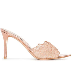 Pointed Toe Lace Mule Heels