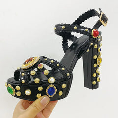 Embellished Platform Chunky Heel Sandals