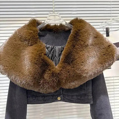 Sailor Collar Faux Fur Trim Jacket