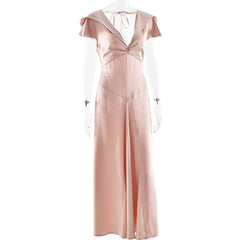 Satin Open Back Tie Up Short Sleeve Maxi Dress