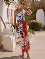 Majolica tile pattern strapless cover-up dress