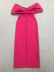 Pink off-shoulder dress on a light gray background