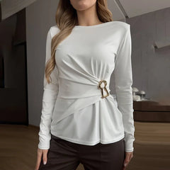 Ruched Metal Ring Detail Long Sleeve Top