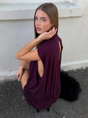 Backless Turtleneck Ruched Mini Dress