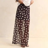 Polka dot mesh maxi skirt in brown with white dots