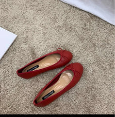 Red Ballet Flats with Bow Detail