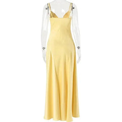 Satin Spaghetti Strap V-Neck Maxi Dress