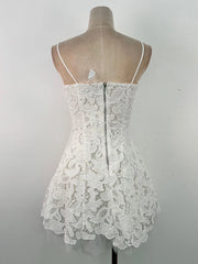 White Lace Strapless Mini Dress | Elegant Mesh Patchwork Look