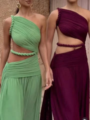 One Shoulder Braided Cutout Maxi Dress