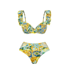 Ruffle Trim Floral Print Swimwear Set