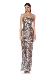 Strapless sheath sequined leaf applique ankle-length dress profile