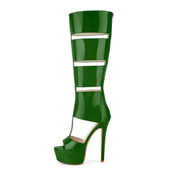 Patent Cutout Platform Stiletto Boots
