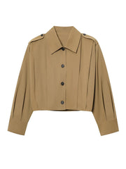 Short Trench Stand Collar Pleated Windbreaker Coat