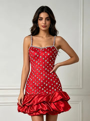 Embellished Puff Hem Strapless Mini Dress