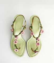 Gold colored floral thong slingback flat sandals