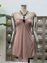 Strapless ruched mini dress with gemstone accent