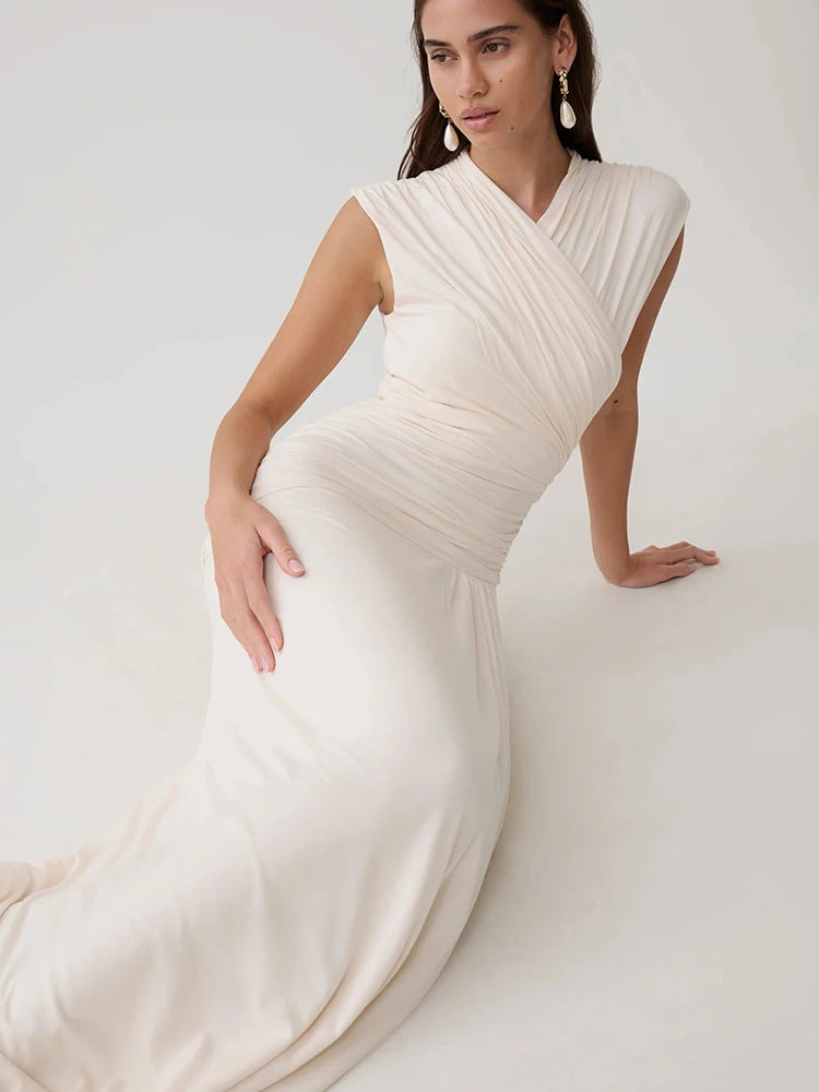 Cross neck draped maxi dress