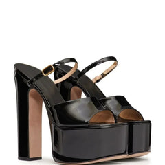 Black high-heeled platform shoes