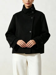 High Neck Solid Cropped Jacket