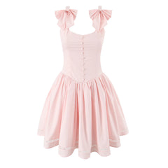 Pink dress with bow straps on a white background