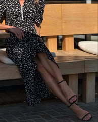 Half-Sleeve Polka Dot Midi Dress