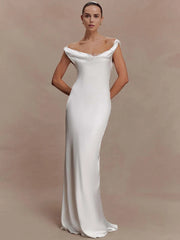 Off-shoulder cowl neck maxi dress in white