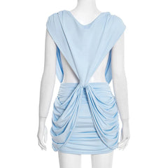 Deep V Neck Twisted Drape Mini Dress