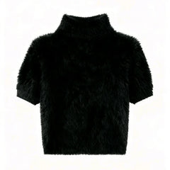 Black fluffy sweater on a white background