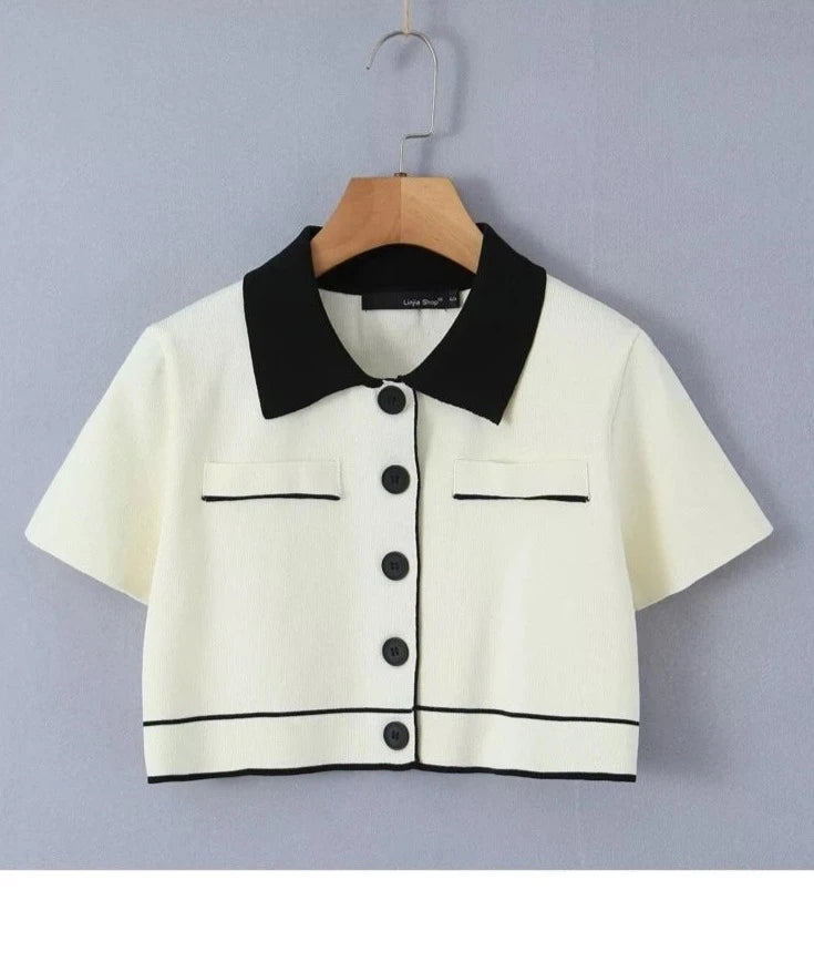Patchwork Knitted Short Sleeve Jacket 