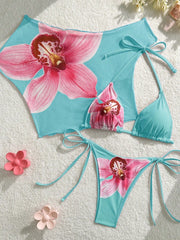 Sheer Orchid Print Beach Cover-up Swimwear
