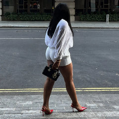 Polka Dot Sheer Turtleneck Top and Shorts Set
