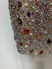 Halter Neck Sleeveless Mini Crystal Embellished Mesh Dress