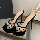 Polka dot mesh stiletto heels