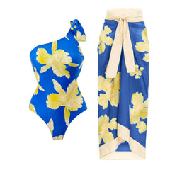 V-Neck Tie-Strap Swimsuit and Wrap Skirt Set
