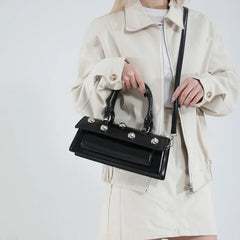 Riveted PU Leather Top Handle Bag