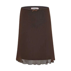 Brown Mesh Ruffle Hem Mini Skirt