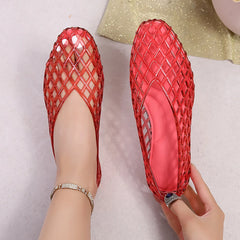 Red jelly flat sandals with detail