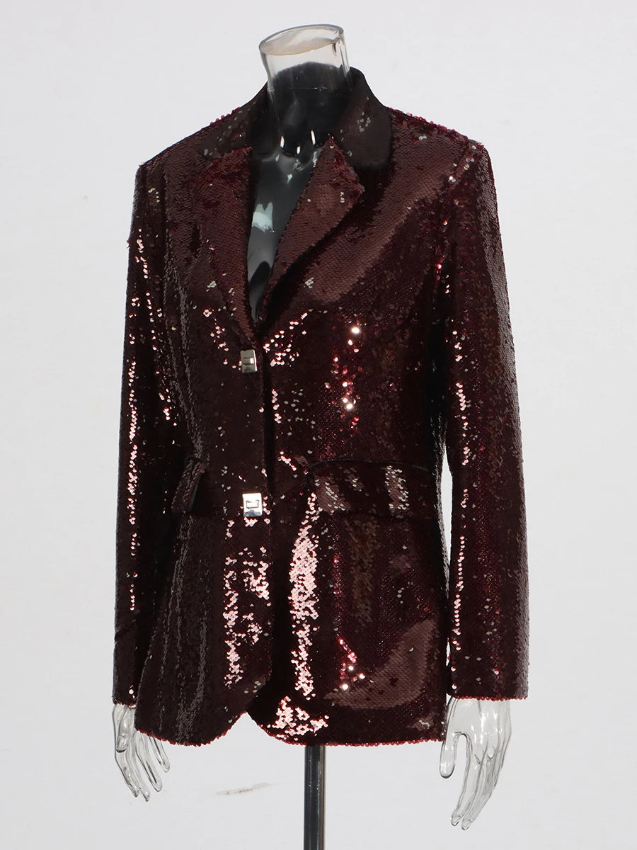 Tailored sequin jacket shown in a refined silhouette