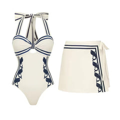 Striped Halter Bow Bikini Top and High-Waisted Shorts Set