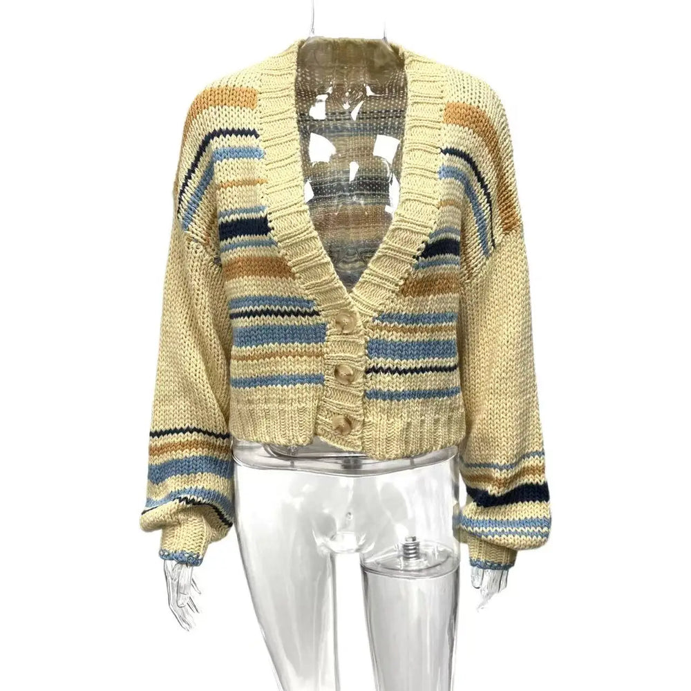 Striped cardigan on a mannequin - front