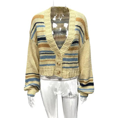 Striped cardigan on a mannequin - front