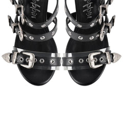 Gladiator Round Toe Hollow Buckle Strap Thigh High Stiletto Heels