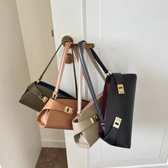 Lock Detail Color-Blocking Shoulder Bag