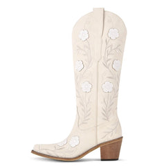Floral Embroidered Chunky Heel Cowgirl Boots