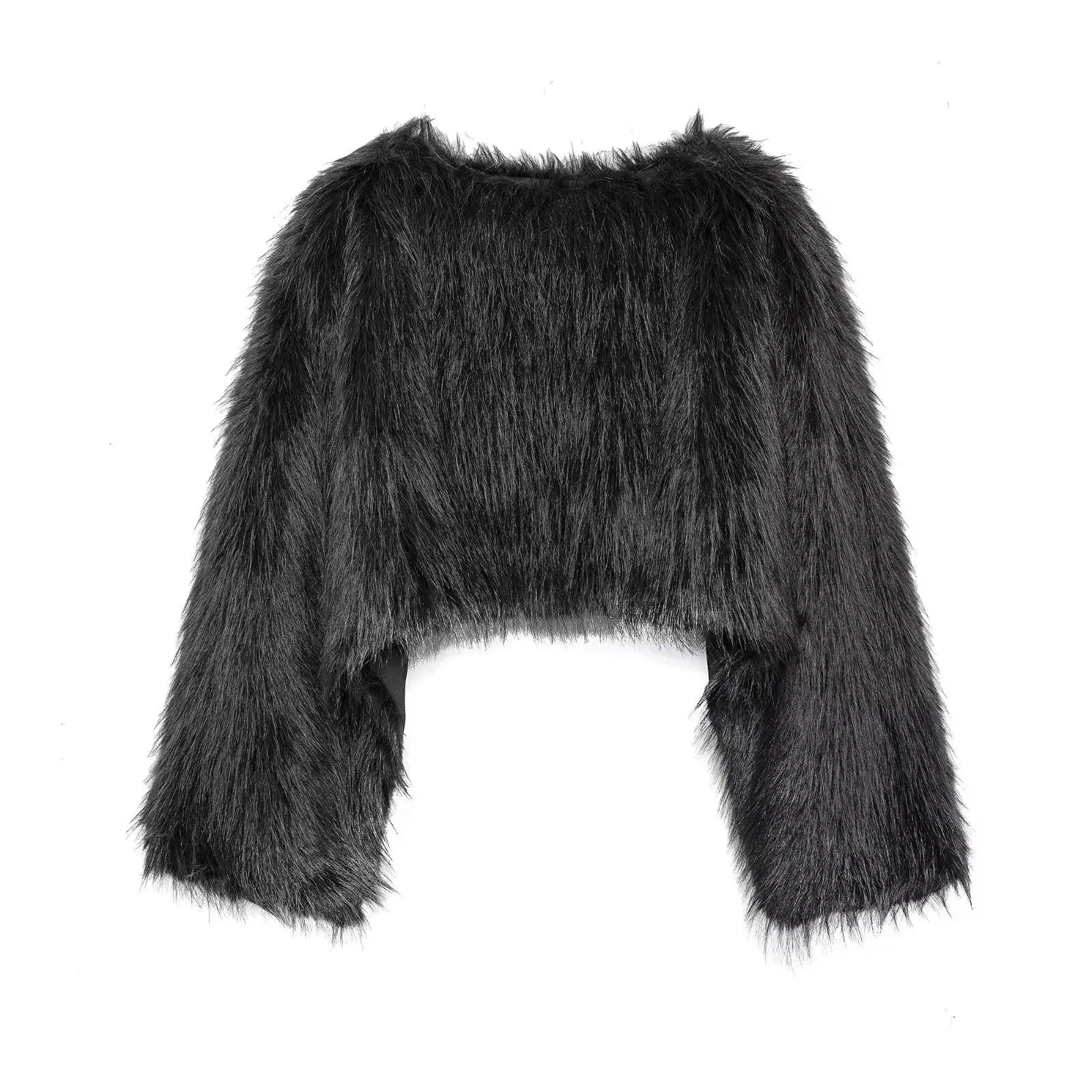 Black furry crop top on a white background